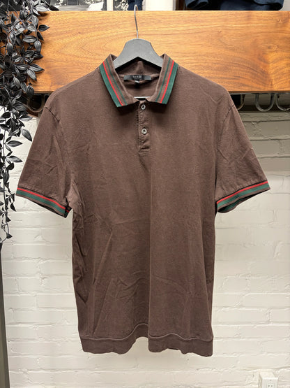 Vintage Gucci Striped Logo Brown Cotton Polo
