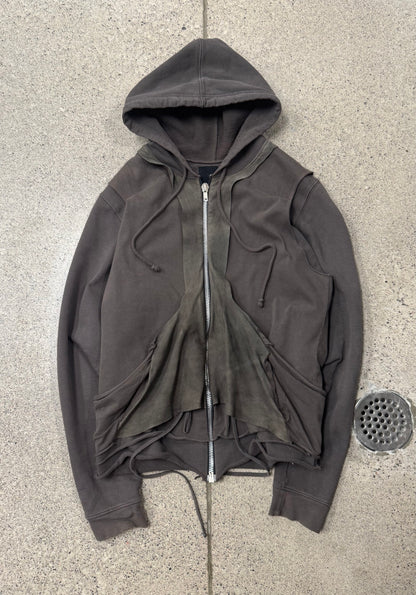 Rick Owens ‘Slab’ Layered Leather ‘Dust’ Hoodie