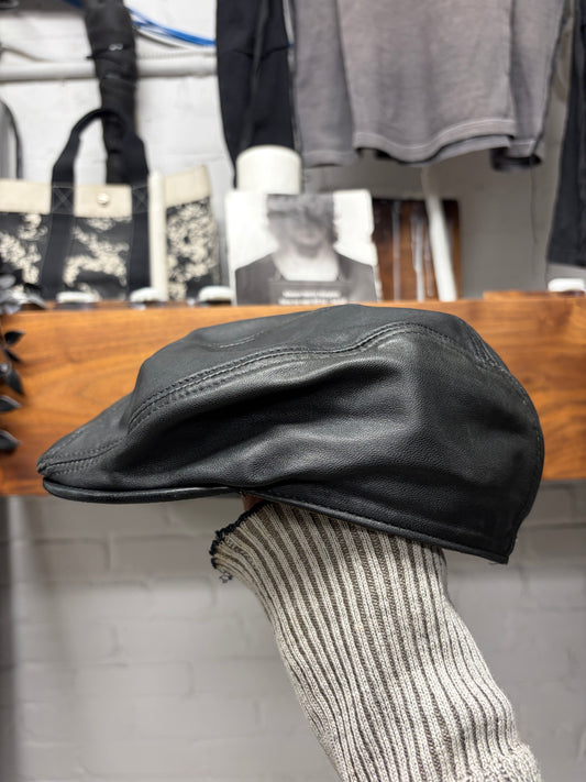 Chrome Hearts Black Lambskin Leather ‘Paperboy’ Cap with 925 Silver Hardware