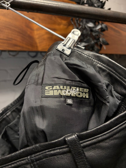 Vintage 90s Jean Paul Gaultier Homme Black Lambskin Leather ‘Darted’ Pants