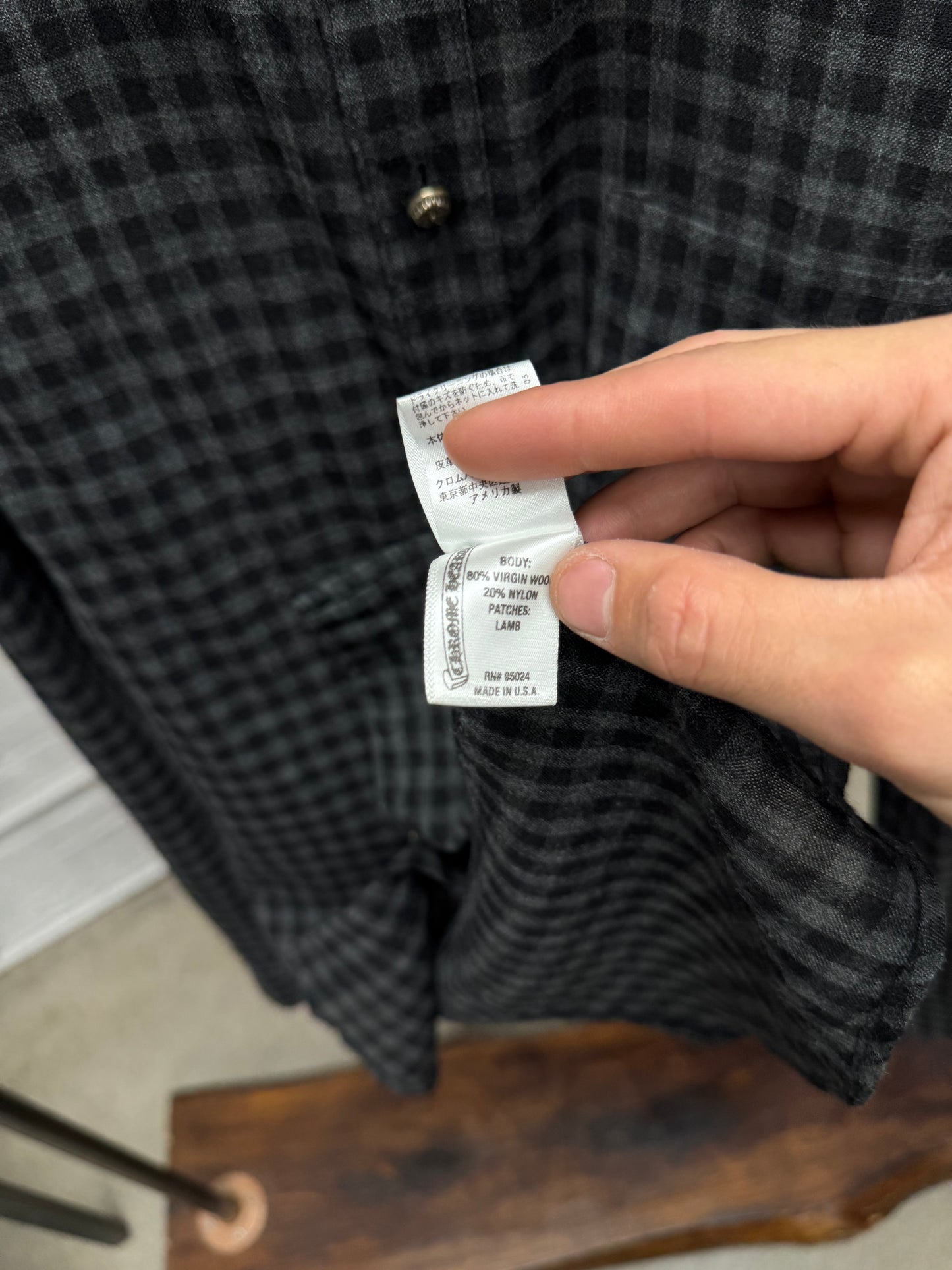 Chrome Hearts Leather Cross Patch ‘Oval Button’ Flannel Shirt