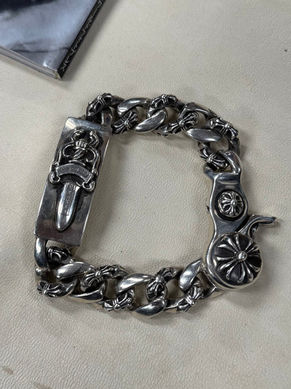 Chrome Hearts ‘Extra Fancy Link’ Dagger Box ID 925 Silver Lobster Clasp Bracelet