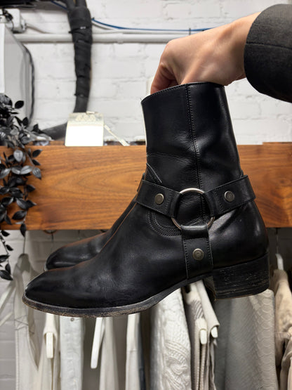 Saint Laurent Black Leather ‘Wyatt’ Harness Pointed Toe Boots