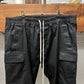 SS2024 Rick Owens ‘Lido’ Waxed Black Cargo Pants
