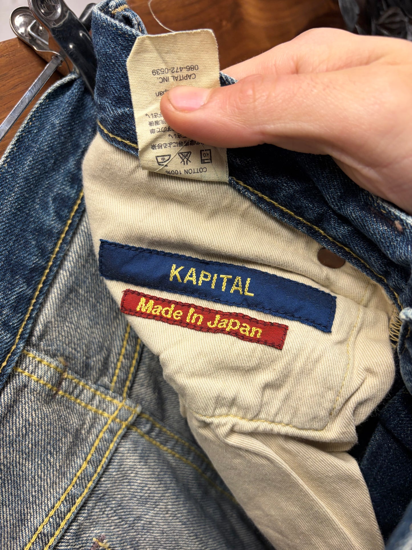 Kapital ‘Sashiko Repaired’ Low Rise Dark Wash Blue Flared Denim