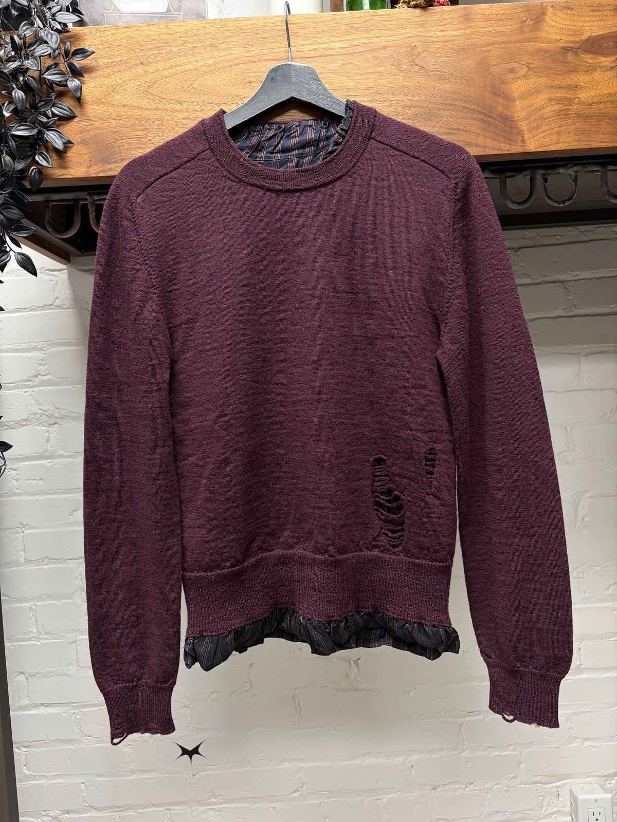 2022 Maison Margiela Distressed Wool Layered Pinstripe/Sienna Knit Sweater