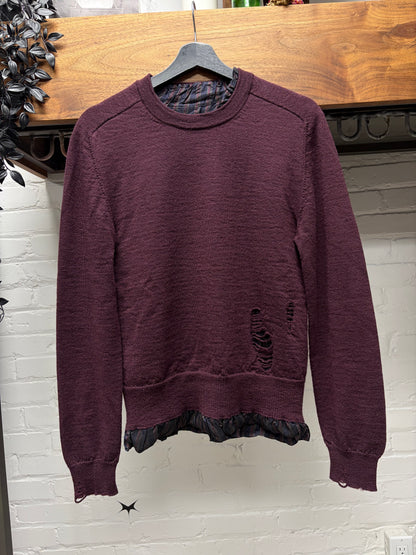 2022 Maison Margiela Distressed Wool Layered Pinstripe/Sienna Knit Sweater