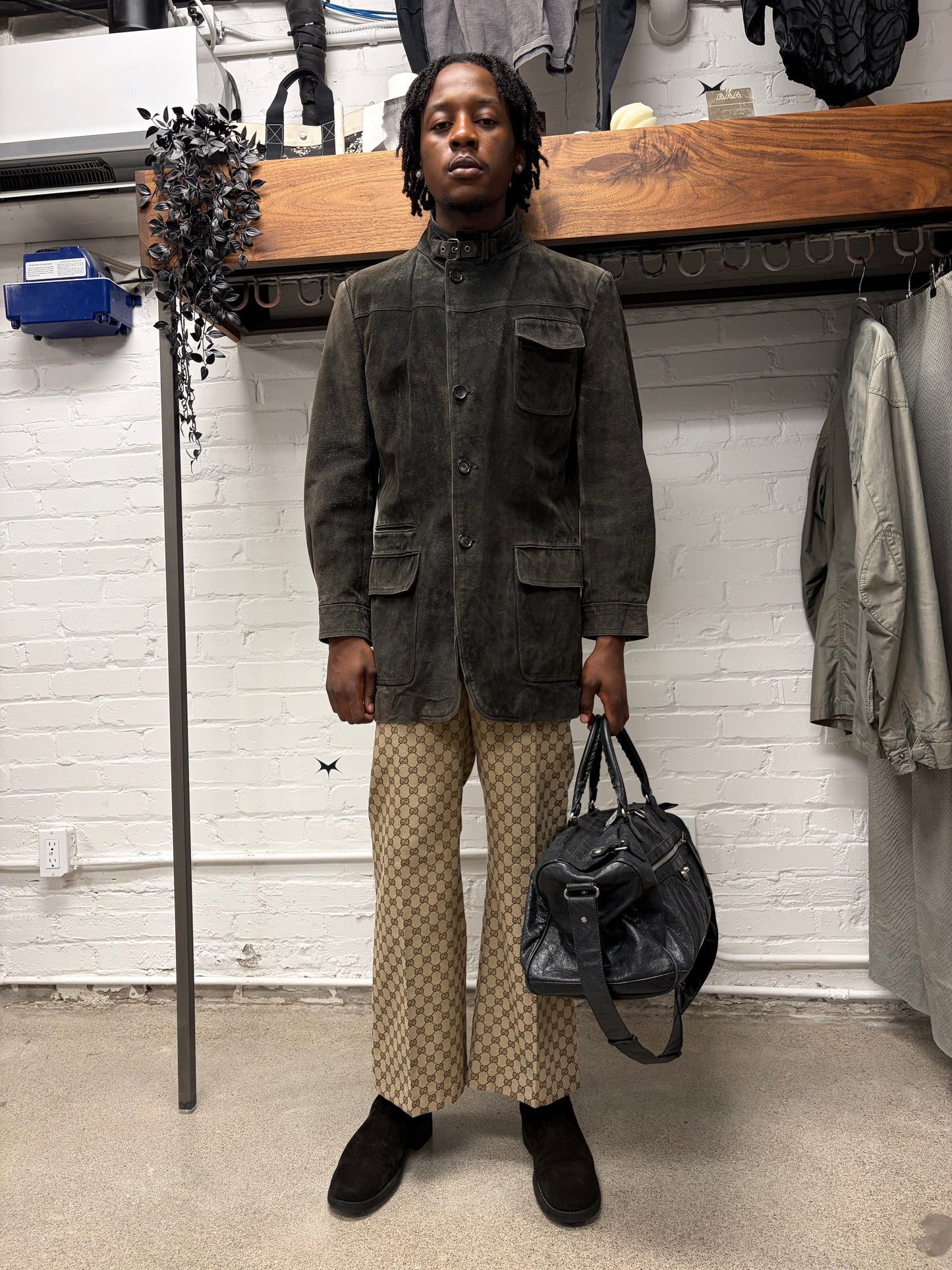2000s Gucci by Tom Ford Brown Suede ‘Fatigue’ Belted Collar Jacket