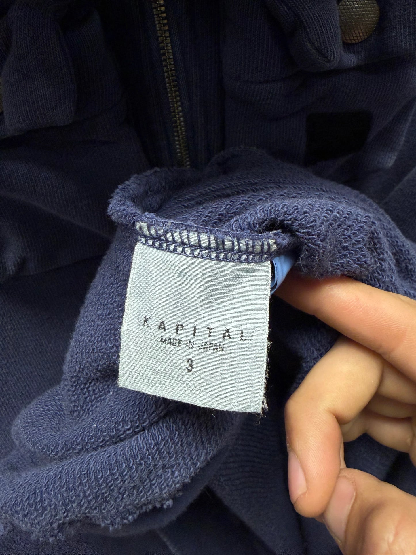 Kapital ‘Nickel 4’ Quarter Zip Dyed Blue Cargo Pocket Sweatshirt