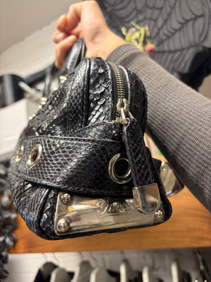 SS2007 Gucci by Frida Giannini Black Genuine Python Leather ‘Romy’ Top Handle Bag with Silver Grommet Belt
