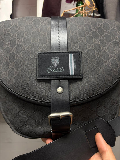 2000s Gucci Silver Canvas 'Guccisima' Monogram Crossbody Messenger Bag