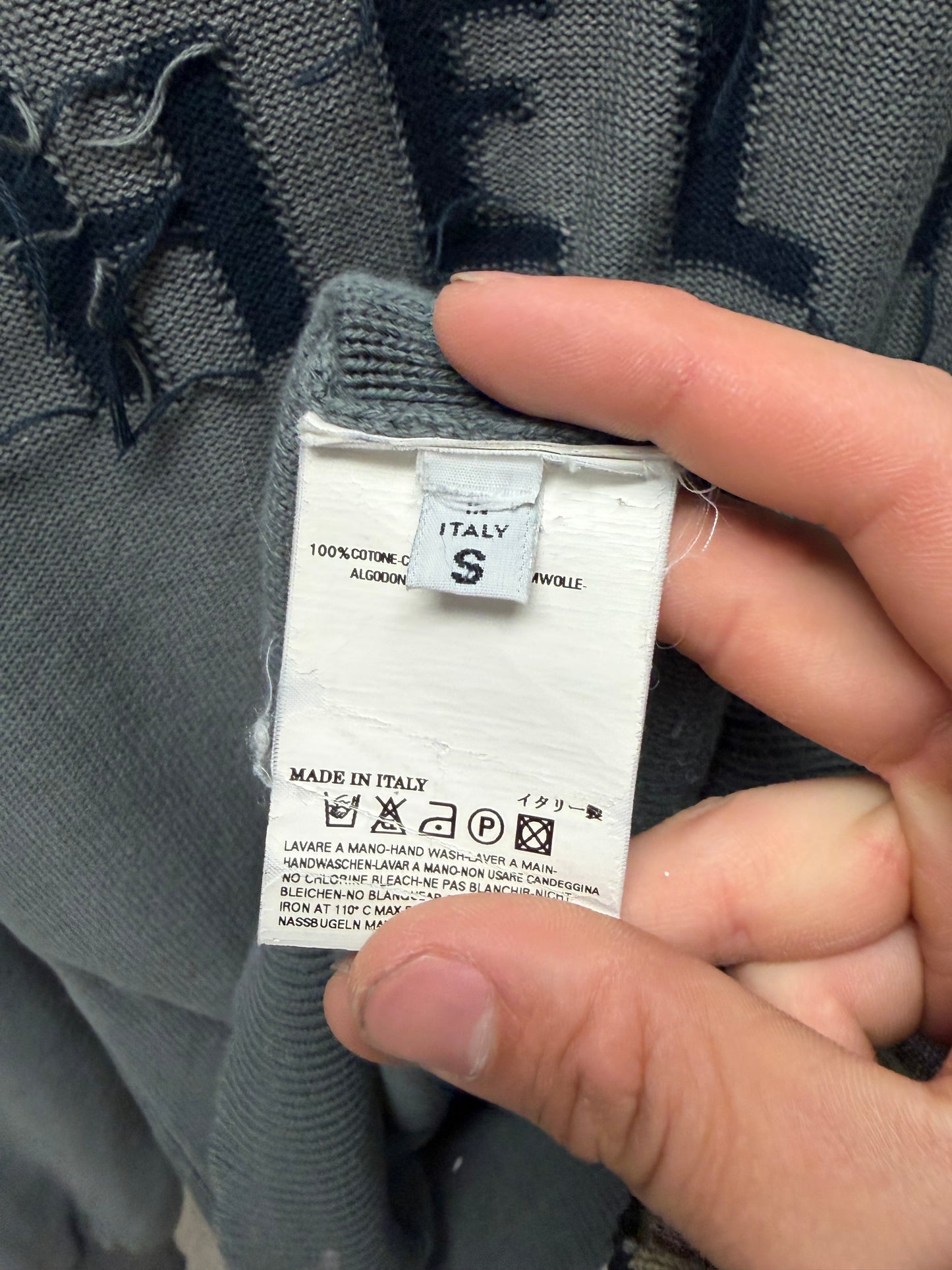 SS2006 Maison Martin Margiela ‘Help’ Distressed Grey Knitted Sweater