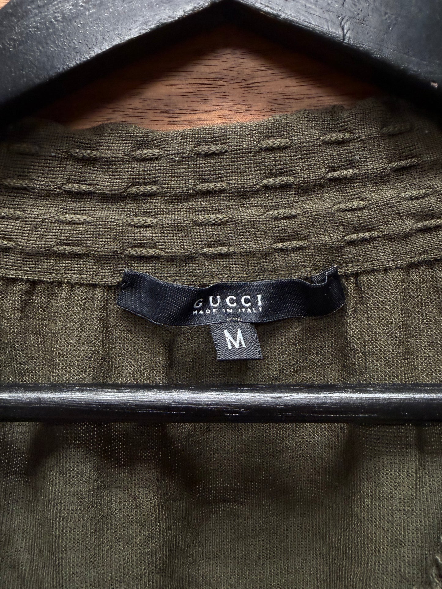 Vintage Gucci Ruched Collar Dark Green Plunge Neck Top