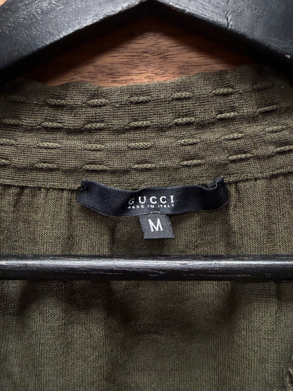 Vintage Gucci Ruched Collar Dark Green Plunge Neck Top