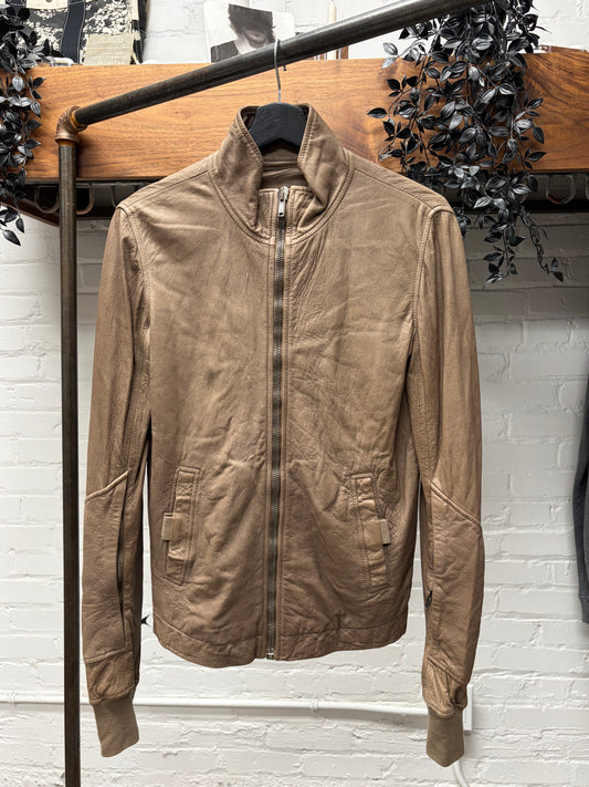 2000s Rick Owens O&M era Dust Brown High Neck Leather Jacket