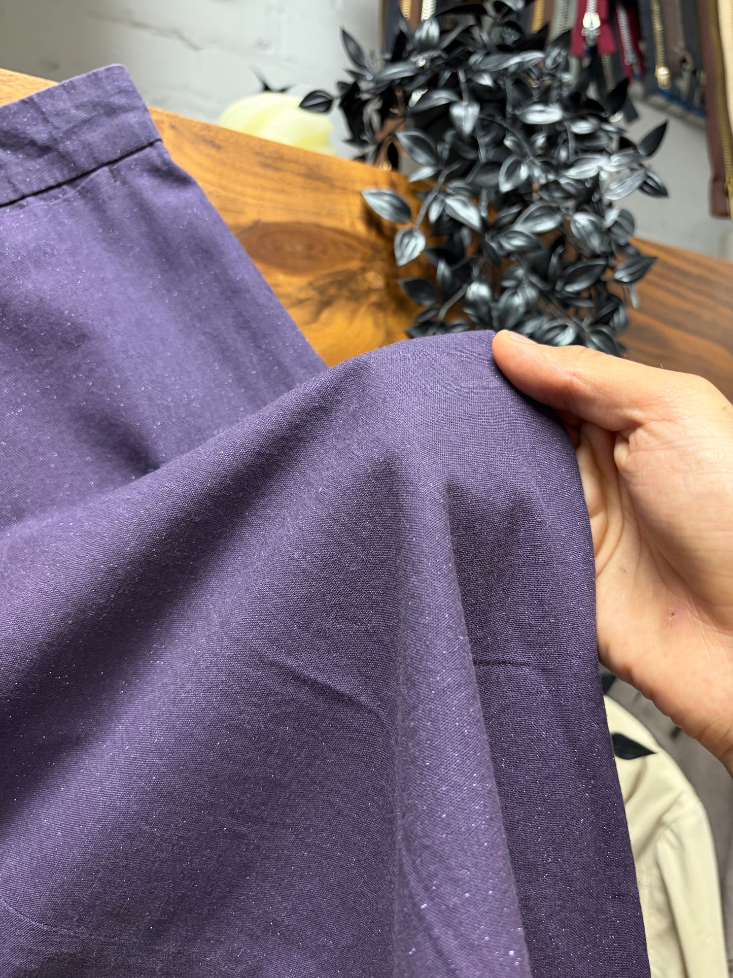Ann Demeulemeester ‘Glitter’ Purple Cotton Pleated Wide Leg Trousers