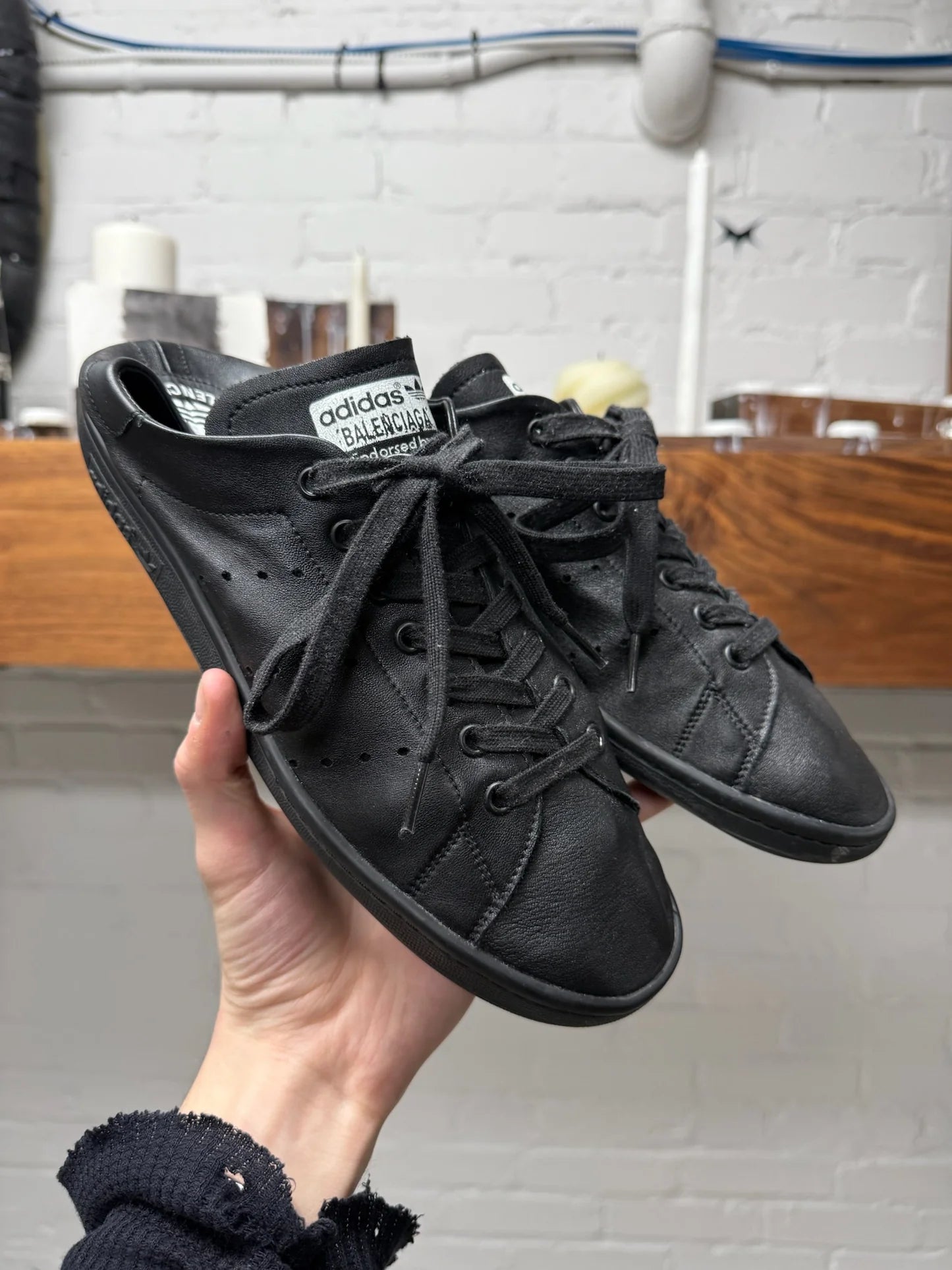 Balenciaga x Adidas ‘Stan Smith’ Black Leather Low Top Sneakers