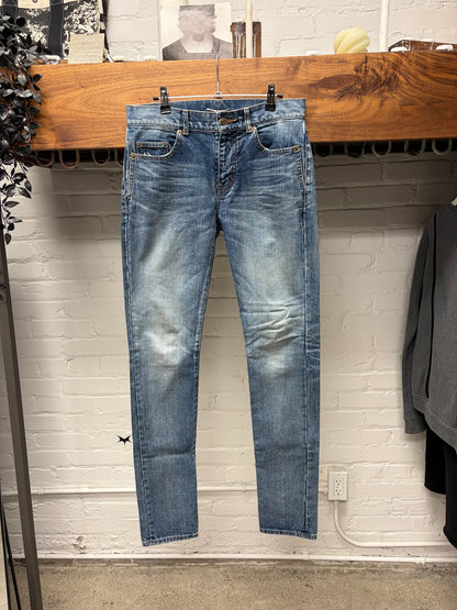 2017 Saint Laurent ‘Flag Patch’ D02 Light Wash Skinny Jeans
