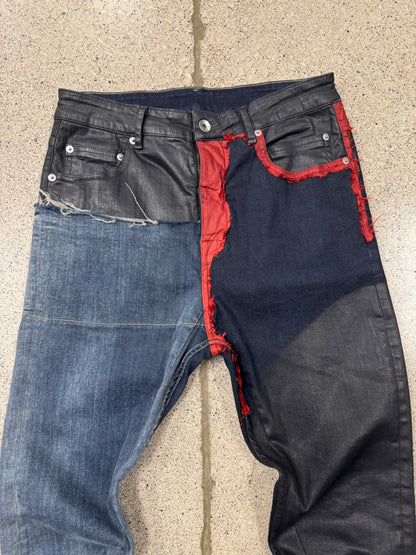Rick Owens DRKSHDW Red/Black Waxed ‘Detroit’ Cut Hybrid Denim
