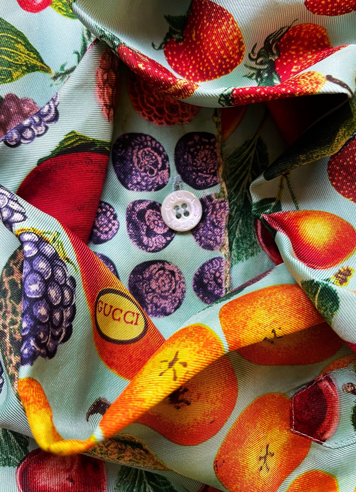 Vintage Gucci Fruit Silk Button Down Shirt