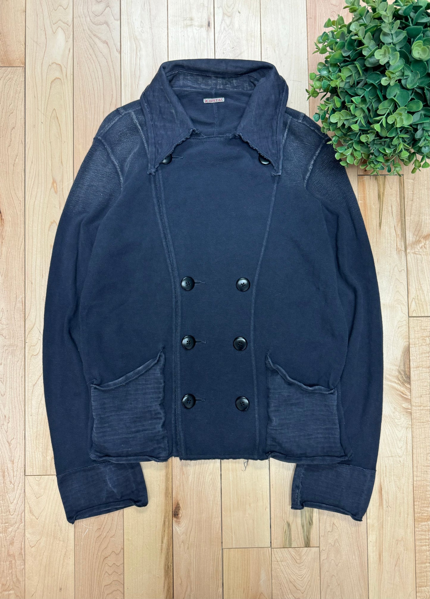 Kapital Raw Hem Overdyed Blue Cotton Coat