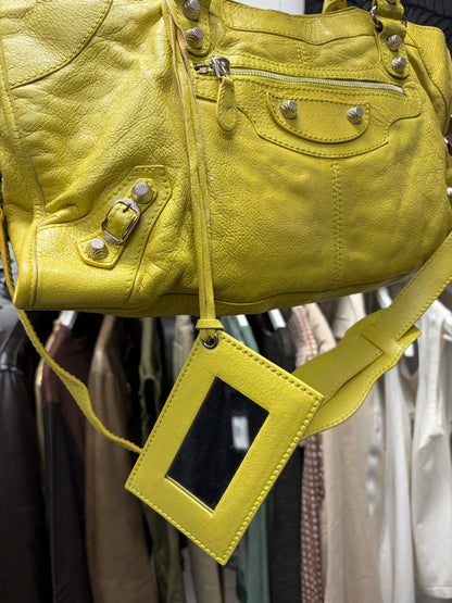 Balenciaga Yellow Calfskin Leather ‘City’ Bag with Crossbody Strap