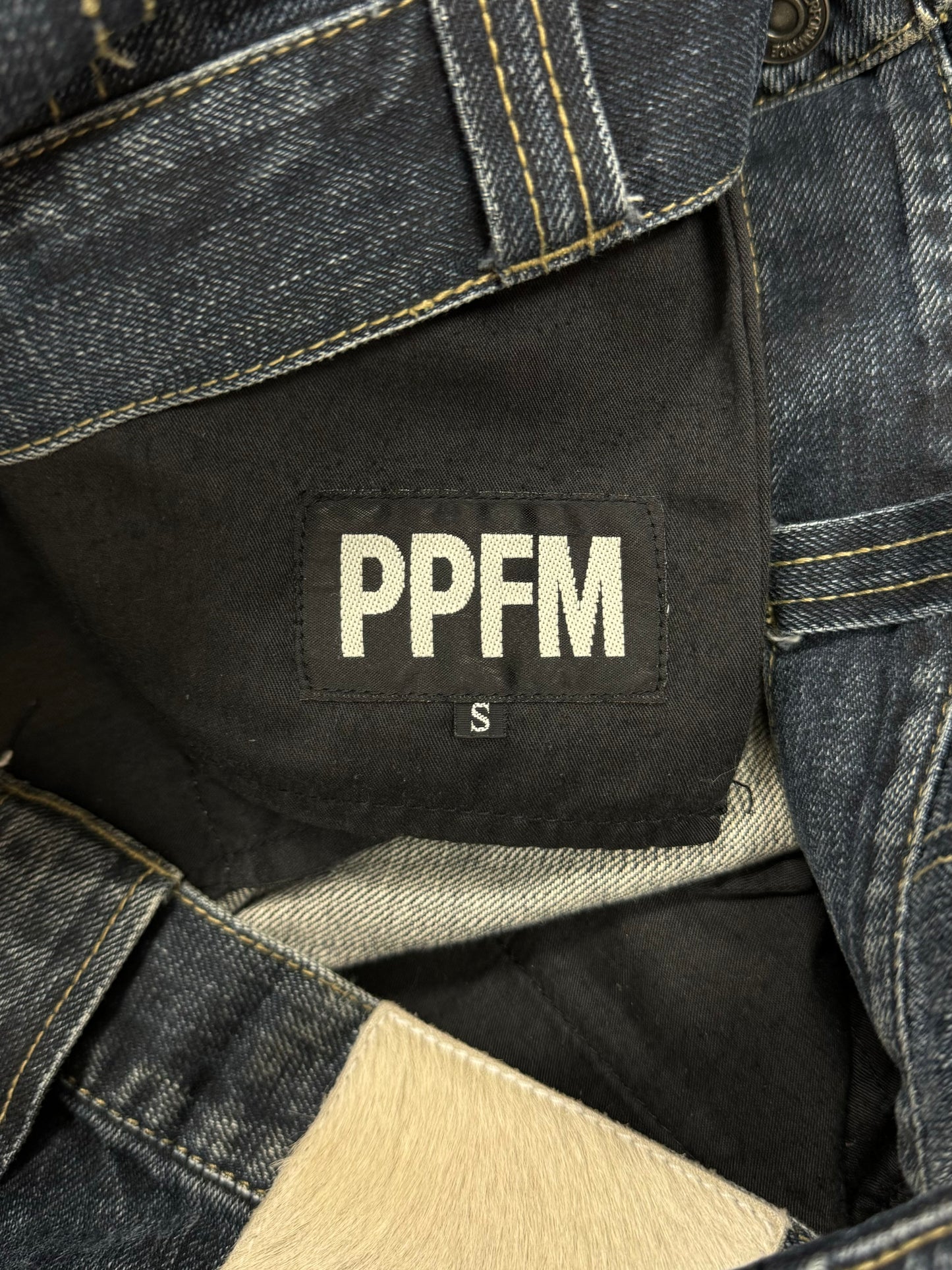 PPFM Wool Pocket Ponyhair Patch Raw Blue Bootcut Denim