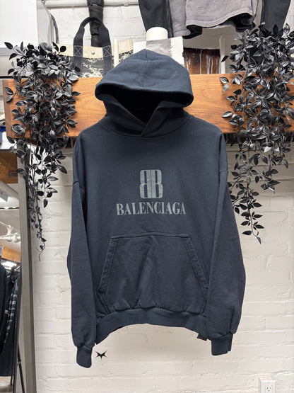 SS2026 Balenciaga ‘Nano BB’ Logo Black Pullover Hoodie