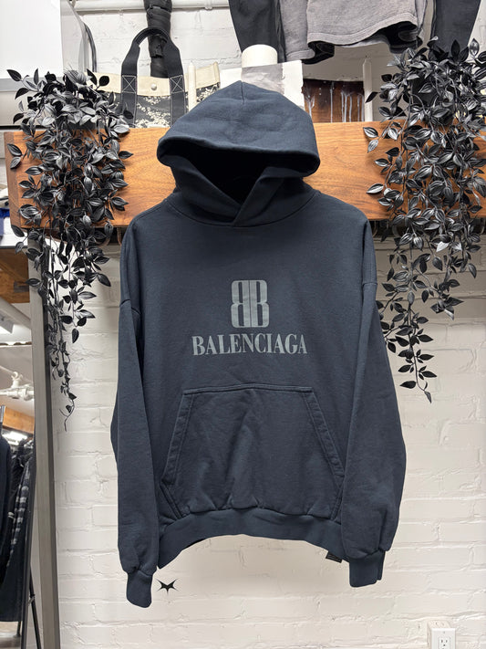 SS2026 Balenciaga ‘Nano BB’ Logo Black Pullover Hoodie