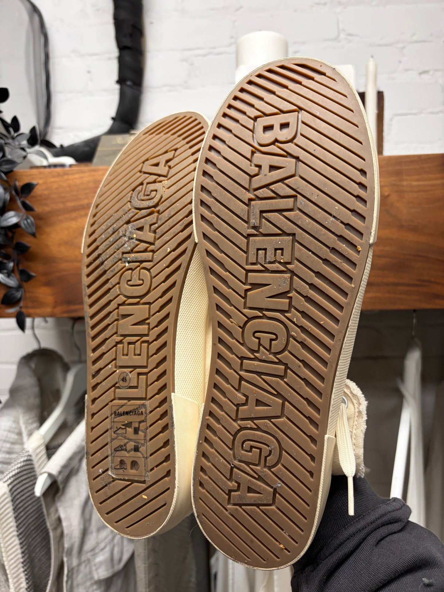 Balenciaga ‘Paris’ Cream White Canvas High Top Sneakers