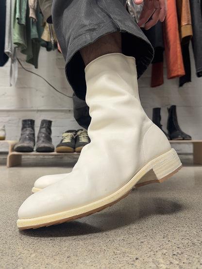Guidi ‘788Z’ Back Zip Cream Calfskin Leather Mid-Cut Boots