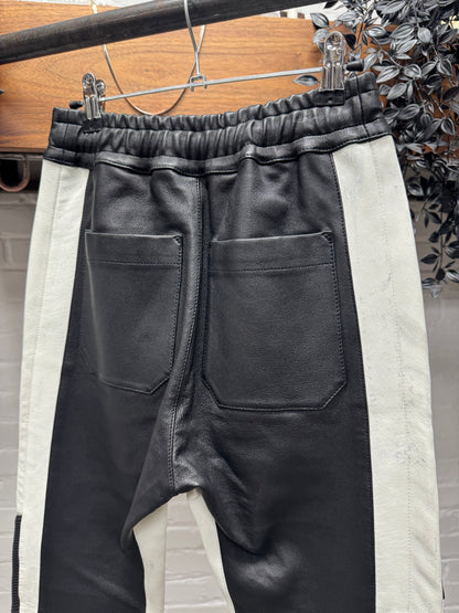 Balmain Pleated Black/White Leather Panelled Biker Pants