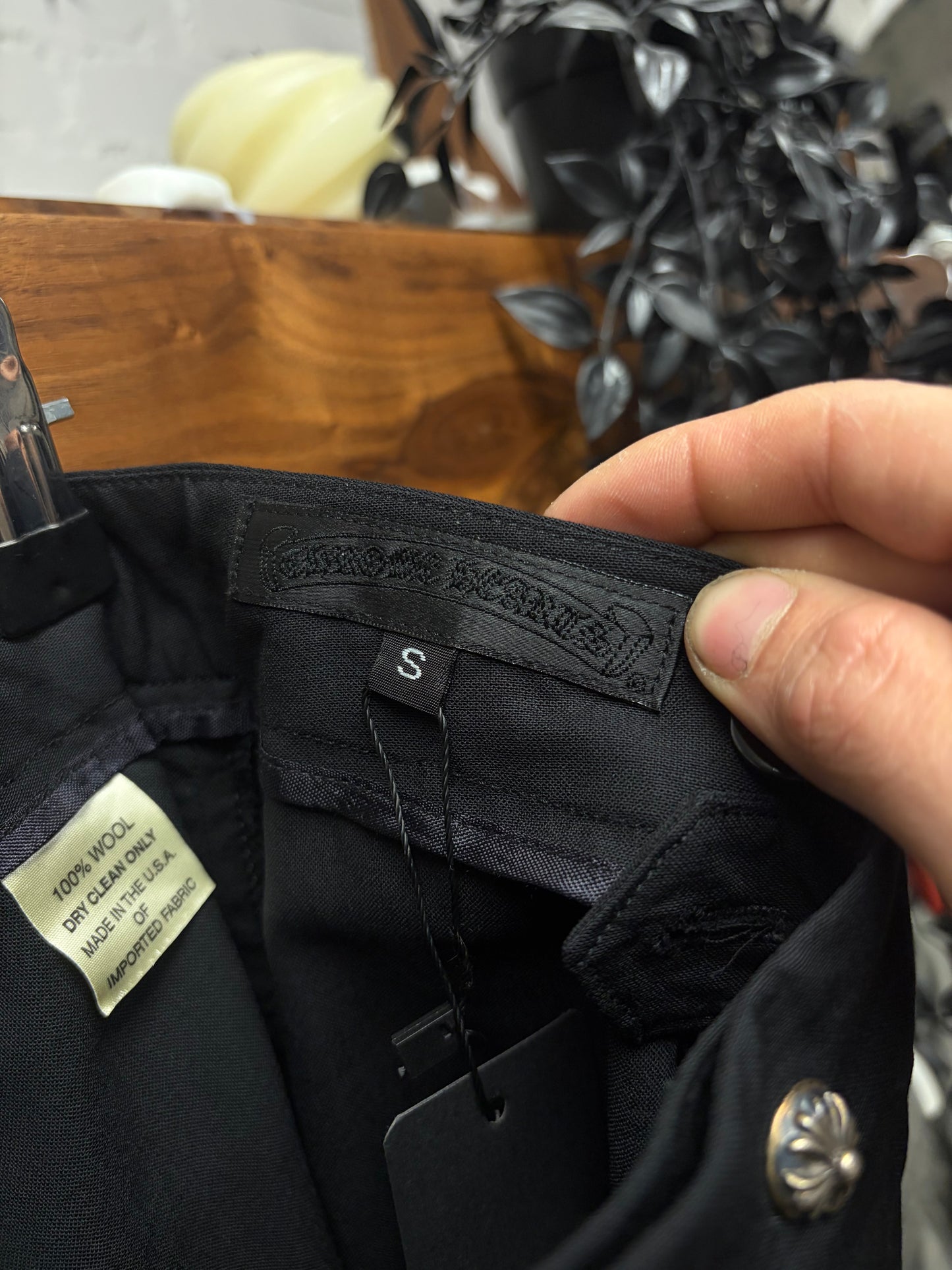 Chrome Hearts ‘VJ1 Tuxedo’ Black Flared Leg Pants with Leather Side Stripe