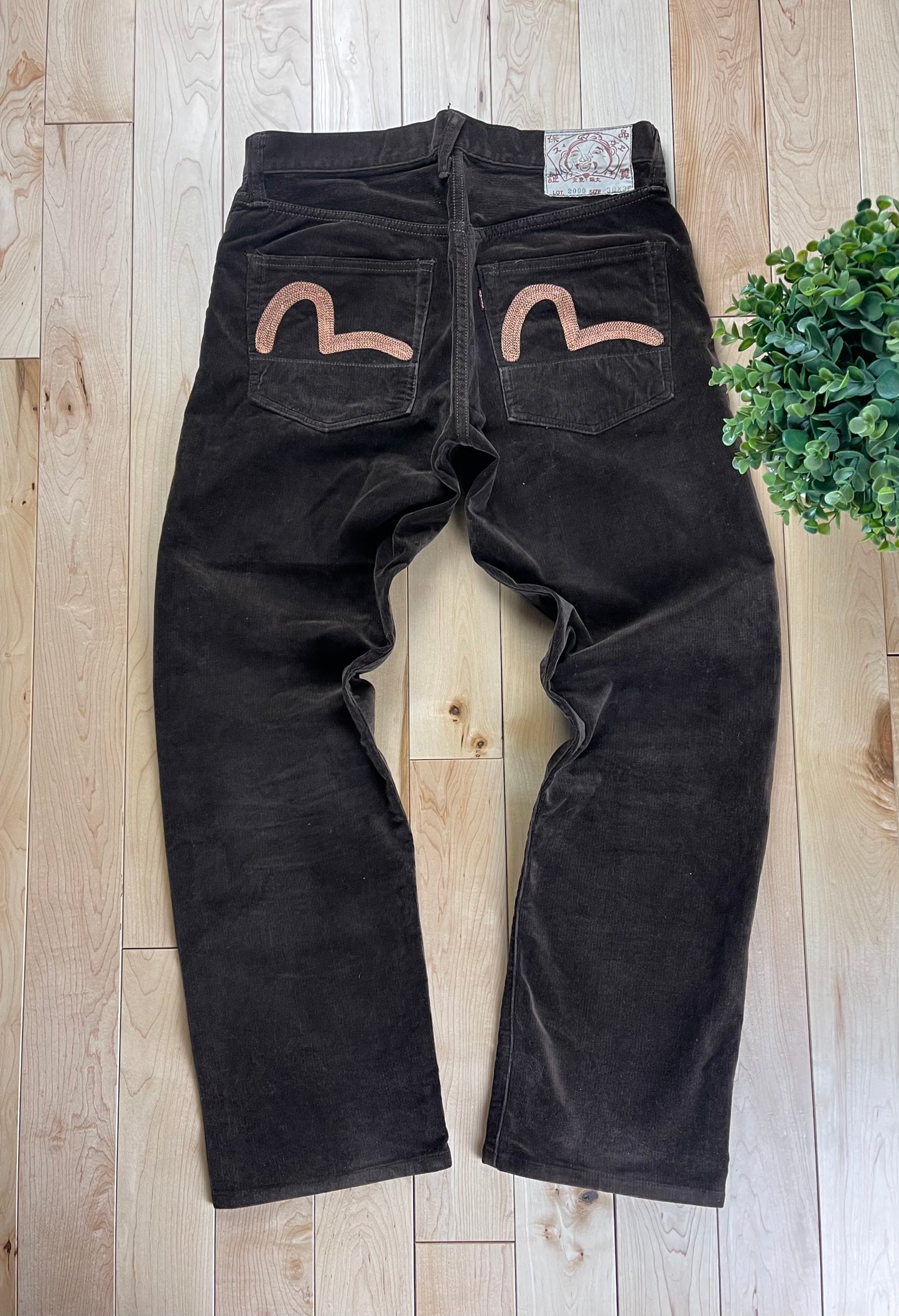 Evisu Brown Velour Gull Logo Denim