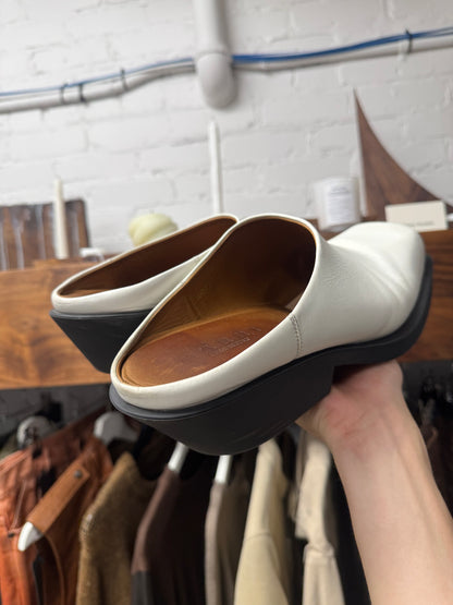 Marni Square Toe White Leather Slip On Mules