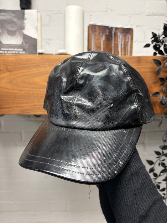 Chanel Identification Waxed Black Enamel Coated CC Logo Baseball Cap