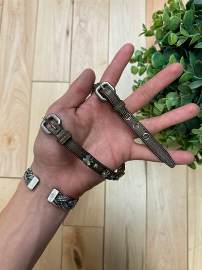 Miu Miu Studded Brown Leather Bracelet