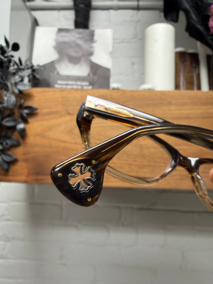 Chrome Hearts ‘Humunda’ Brown Tortoiseshell/ .925 Silver ‘Fleur de Lis’ Rounded Cat Eye Glasses
