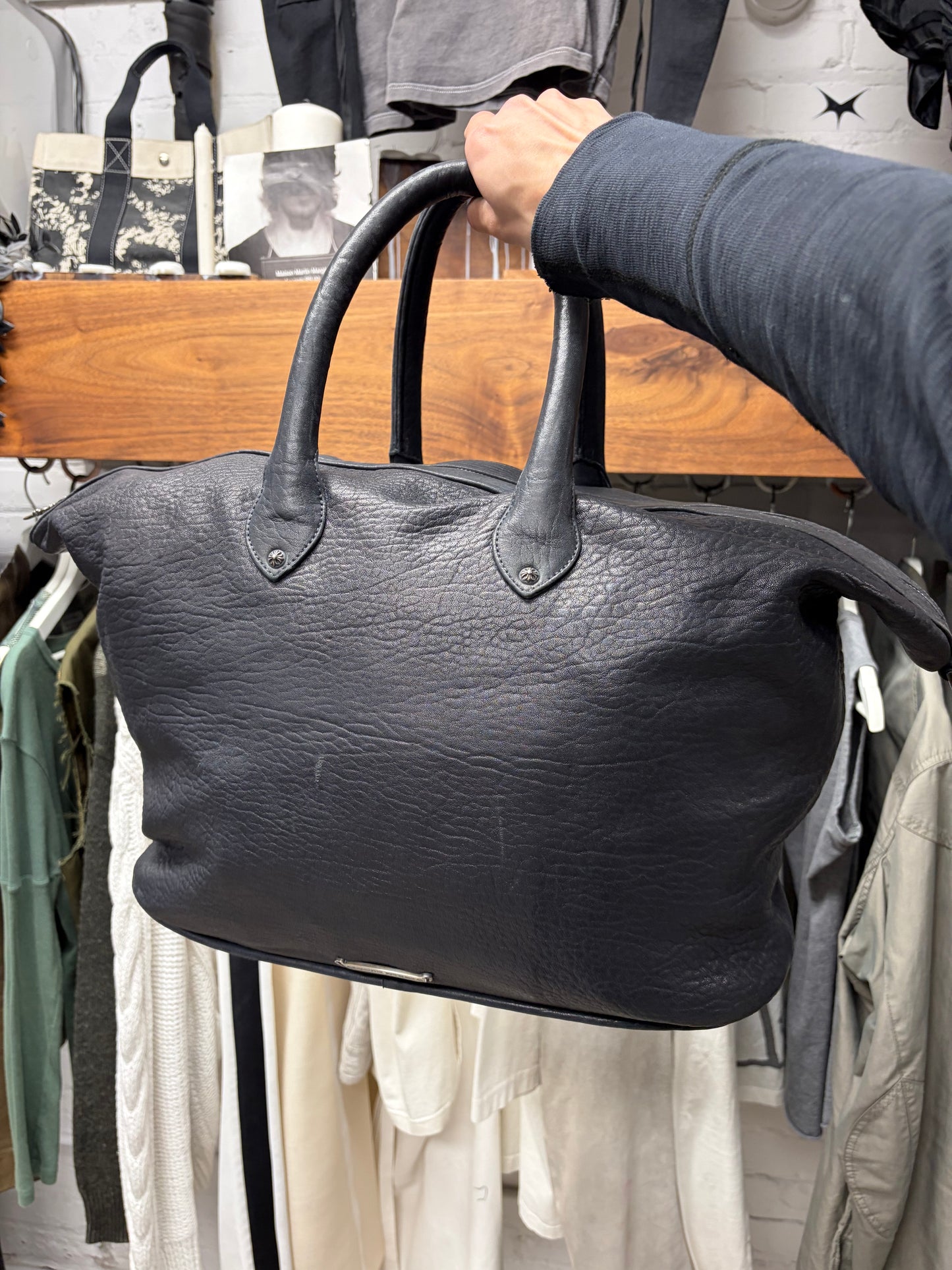 Chrome Hearts ‘Massive Dagger’ 925 Silver / Black Leather Duffle Bag