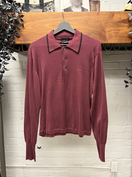 Vintage Gucci by Tom Ford ‘G’ Embroidered Logo Cotton Polo With Ribbed Collar