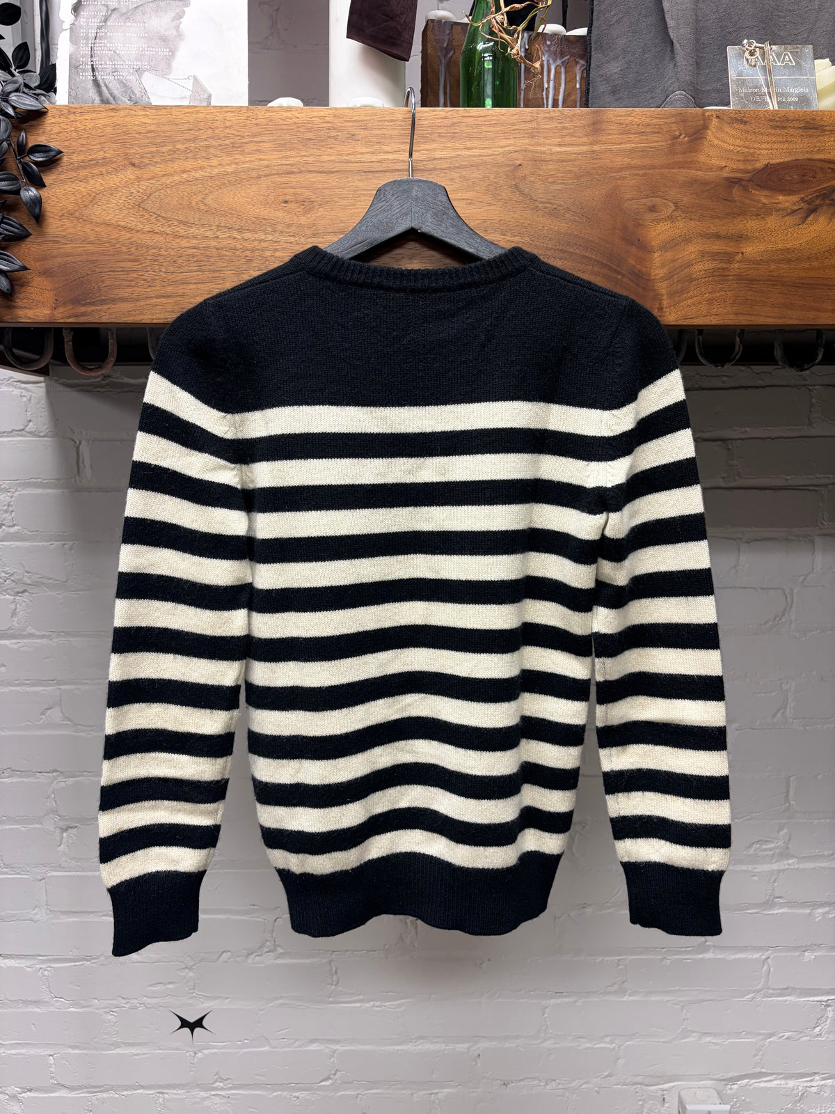 AW2015 Saint Laurent by Hedi Slimane Striped 100% Cashmere Black/White Knit Sweater