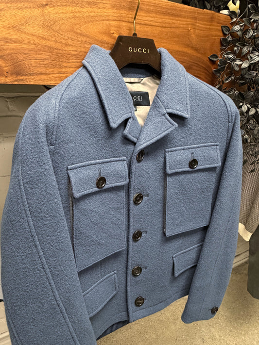 Gucci by Frida Giannini Light Blue Wool Cropped ‘Workers’ Jacket