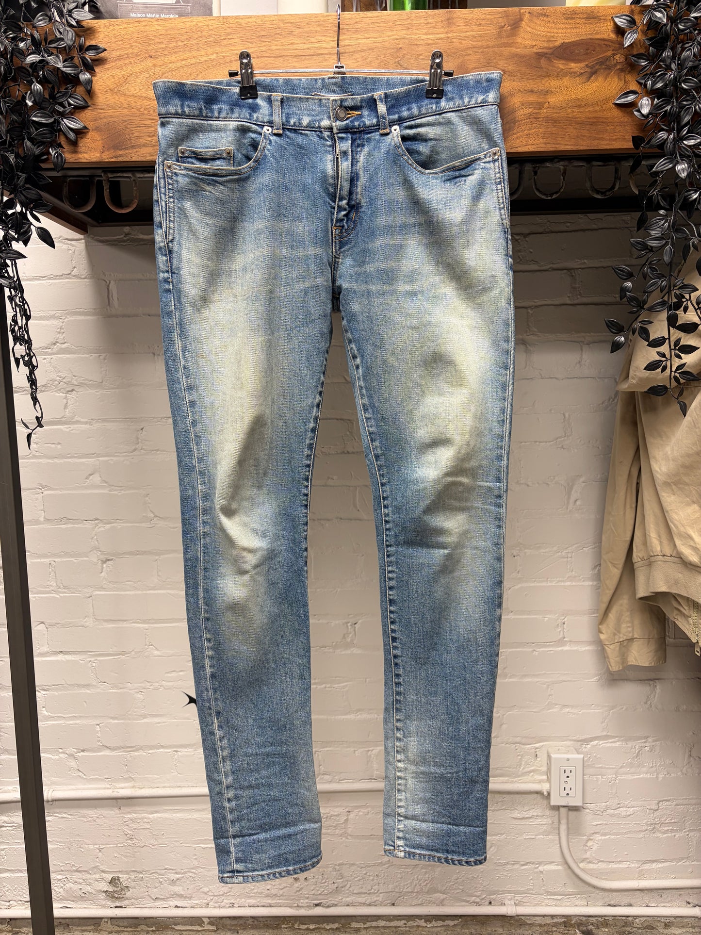 2019 Saint Laurent ‘D03’ Washed Blue Distressed Skinny Jeans
