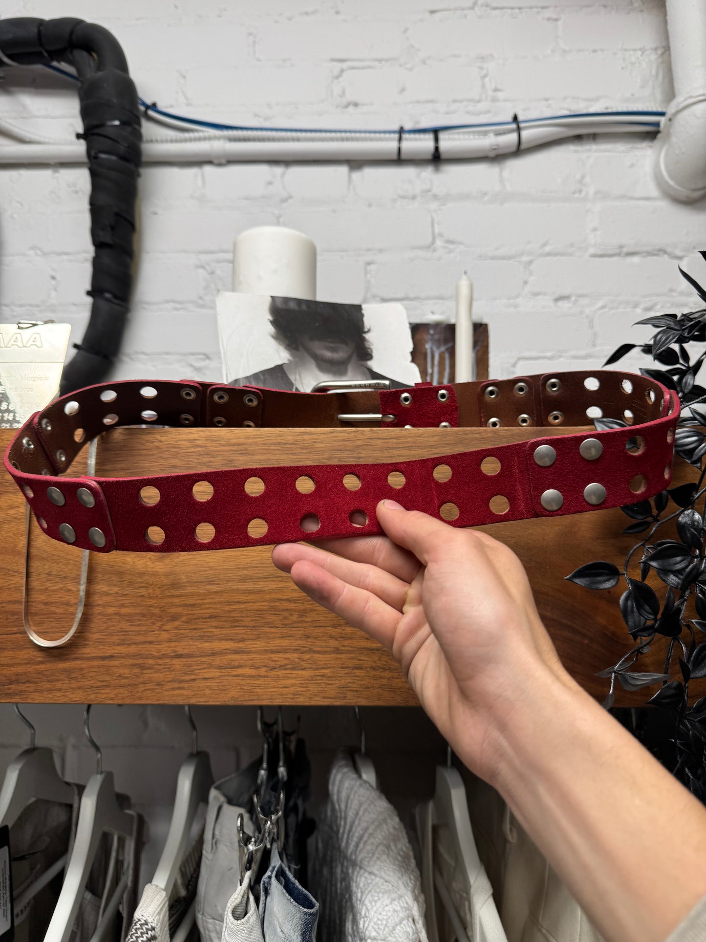 Maison Margiela Red/Silver Suede ‘Hole-Punch’ Belt