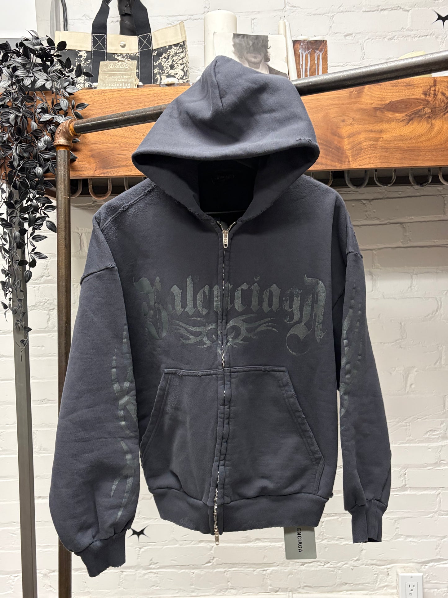 AW2024 Balenciaga ‘Tacky Logo’ Gothic Black Zip-Up Hoodie