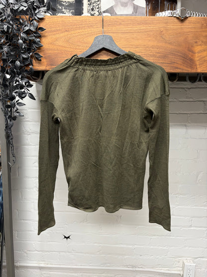 Vintage Gucci Ruched Collar Dark Green Plunge Neck Top