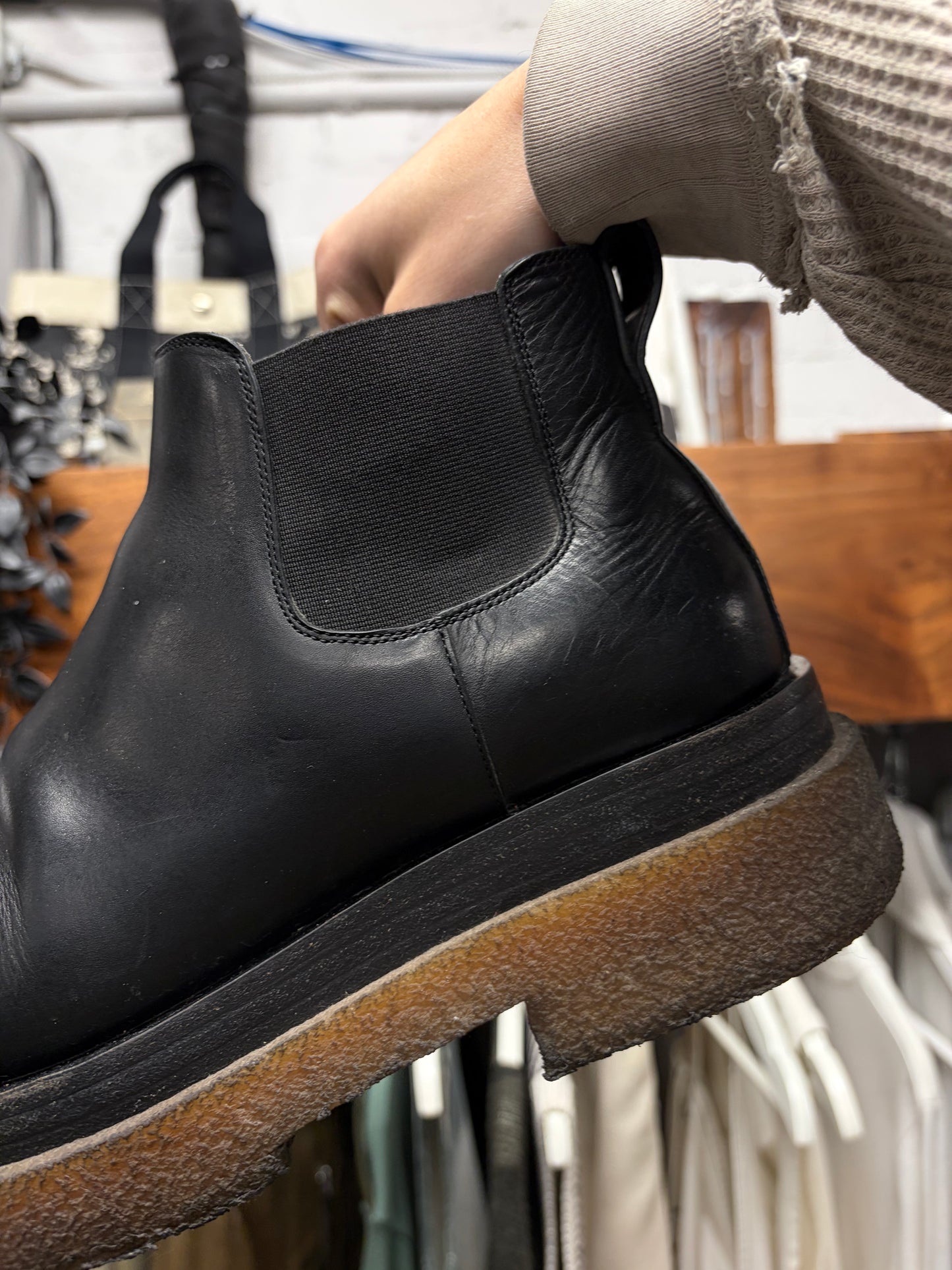 Bottega Veneta Black Calfskin Leather ‘Lug Sole’ Chelsea Boot