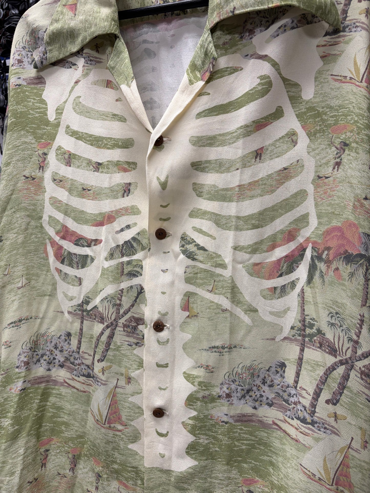 Kapital Rayon ‘Kamekameha’ Green Bone Aloha Shirt