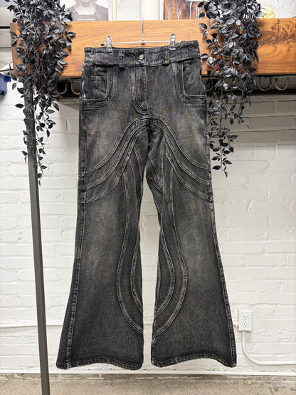 No Faith Studios Heavy Black ‘Wave’ Flared Leg Denim