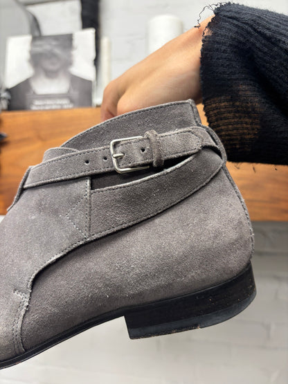 Saint Laurent Dark Grey Suede ‘Jodhpur’ Pointed Toe Ankle Boots